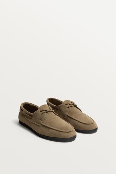 LEATHER DECK SHOES - Taupe Grey by Zara