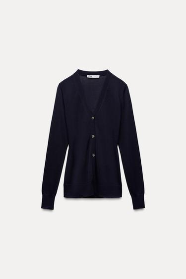 BUTTONED KNIT CARDIGAN - Navy blue by Zara