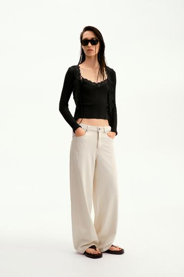 Zara ZW COLLECTION 中腰寬鬆牛仔褲 - 裸色 - 圖片 0