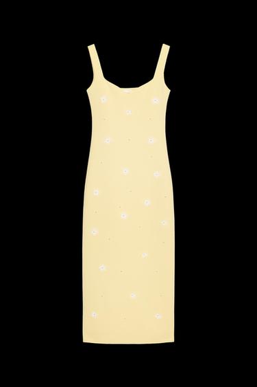 VESTIDO STRETCH FLORES - Amarillo de Zara - Imagen 0