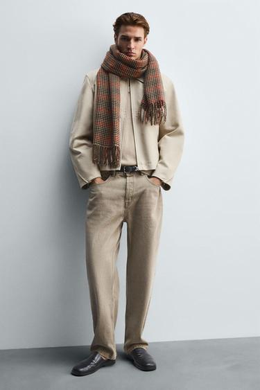 ÉCHARPE À CARREAUX ET MÉLANGE DE VISCOSE - Marron foncé de Zara - Image 1