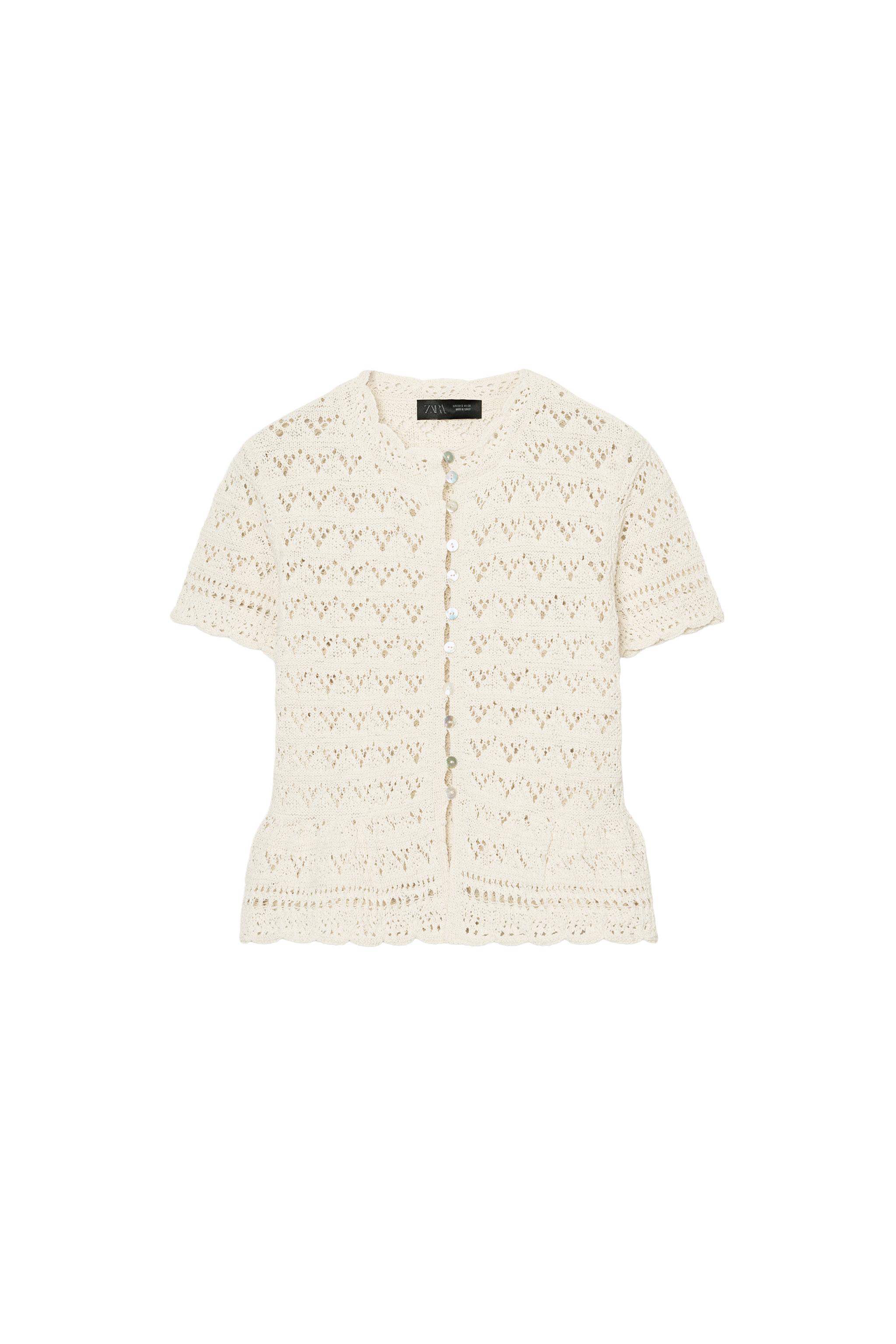 ポインテルニットショートスリーブカーディガン - エクリュ | ZARA 
