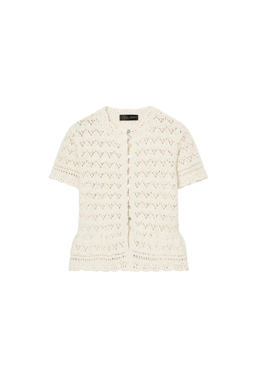 SHORT SLEEVE POINTELLE CARDIGAN - image 3