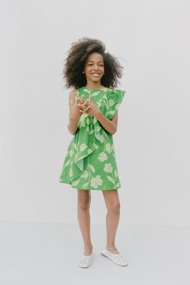 Zara FLORAL PRINT DRESS WITH RUFFLES - Green