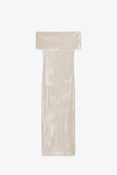 STRAPLESS DRESS WITH FOIL DETAIL - Silver by Zara
