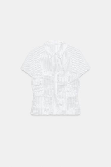 STRIPED POPLIN SHIRT WITH GATHERED DETAIL - Black / White by Zara - Image 0