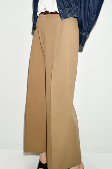 Zara BELTED PLEATED PANTS - taupe brown