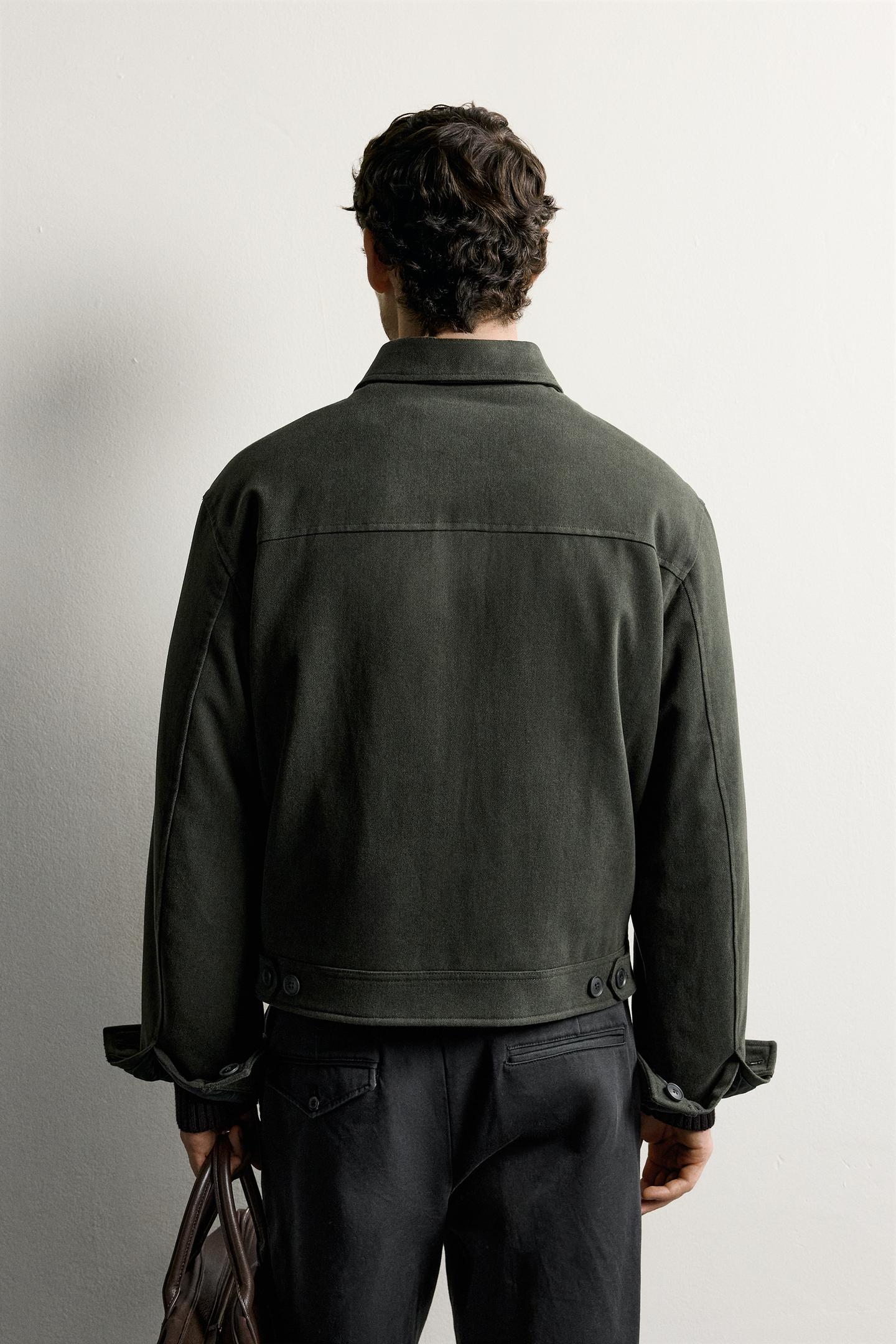 Мужская куртка Zara Lyocell-Cotton Padded, цвет: Тёмный хаки — фото 3