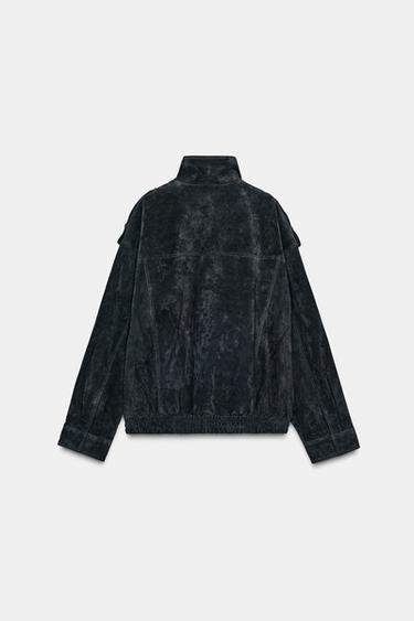 100% SUEDE LEATHER JACKET WITH POCKETS - Blue by Zara