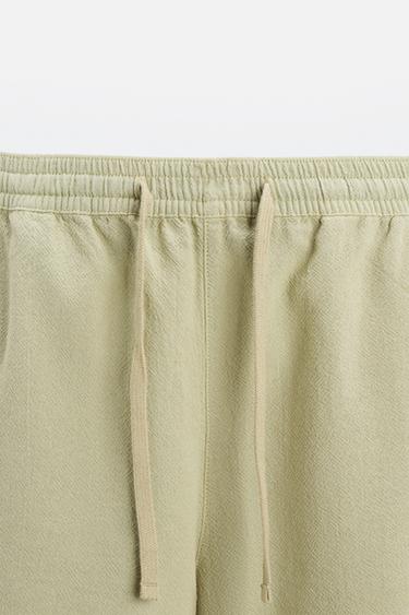 EMBROIDERED TEXTURED BERMUDA SHORTS - Light khaki by Zara - Image 7
