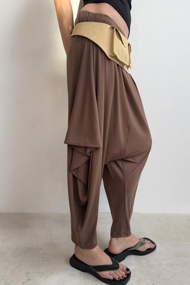 PANTALÓN BAGGY ASIMÉTRICO - Marrón claro de Zara