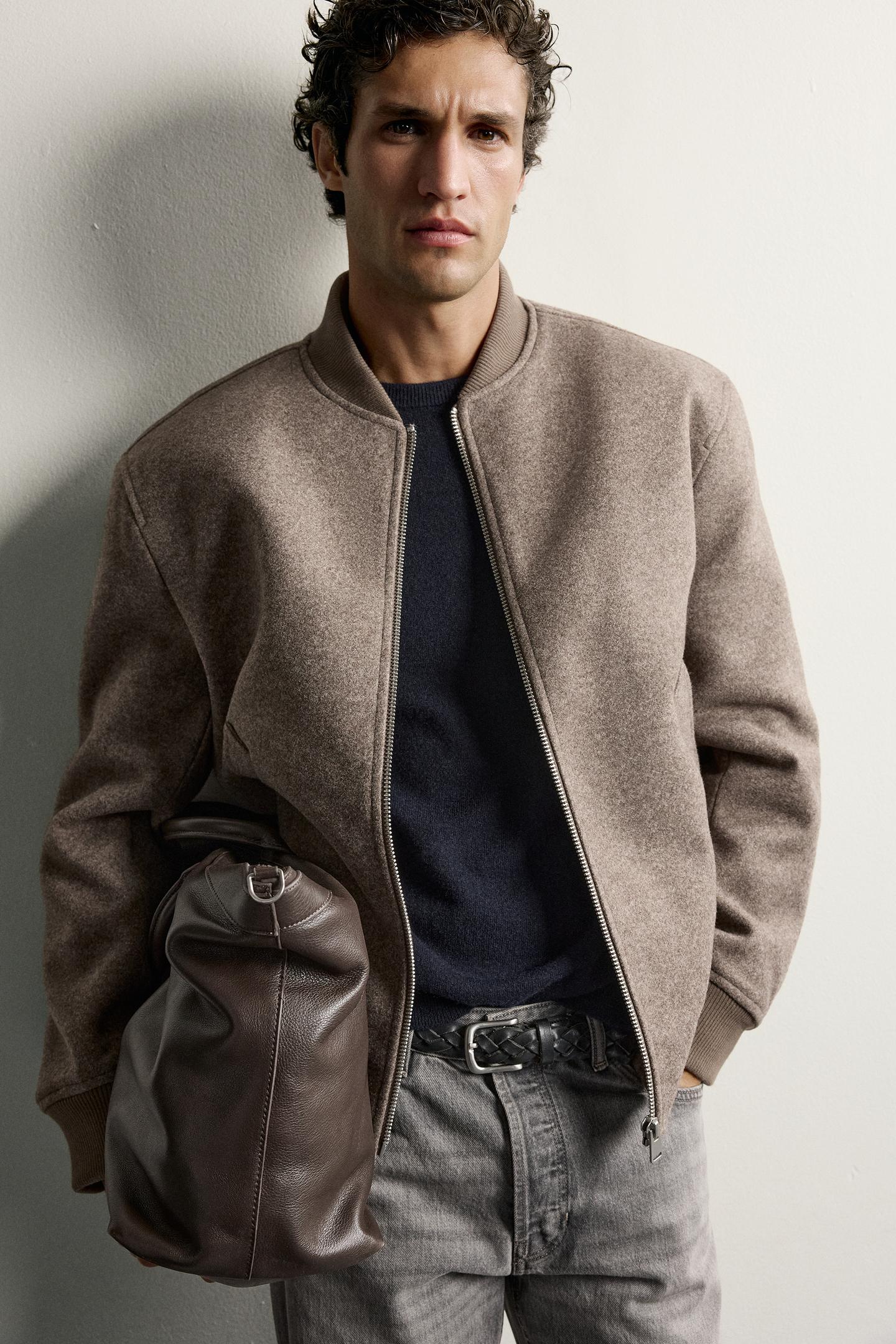 Мужская куртка Zara Faux Fur Lined Bomber, цвет: Бежевый — фото 6