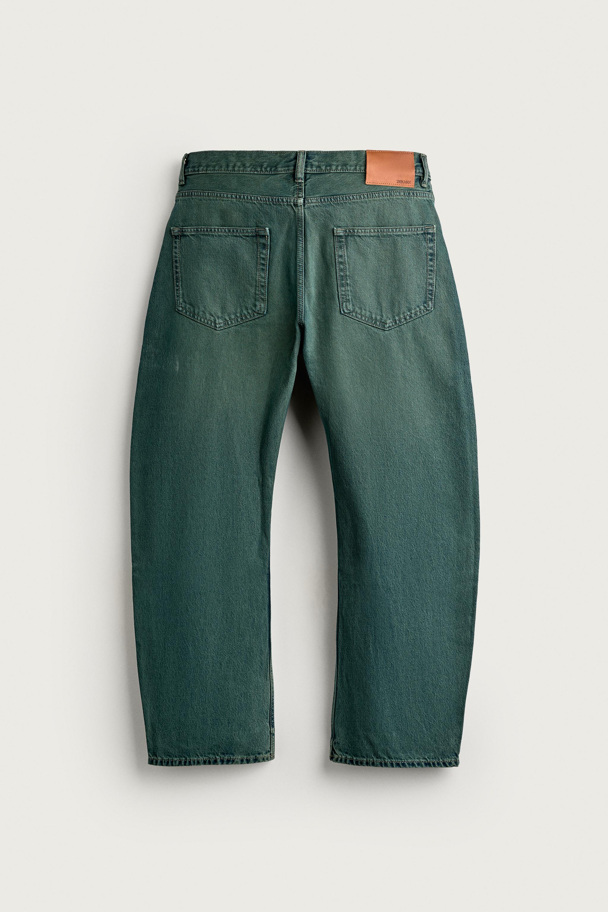 STRAIGHT BARREL FIT JEANS — Green