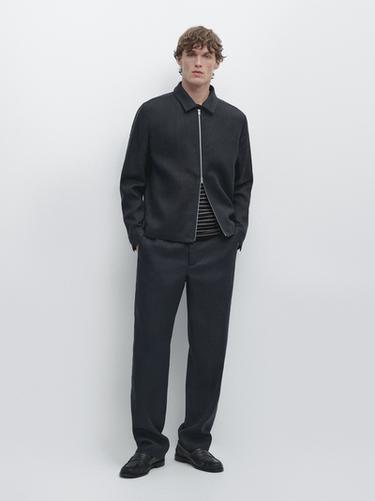 Zara Cropped linen jacket - Navy blue - Image 0