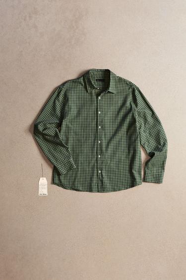 REGULAR FIT CHECK SHIRT - Mid-green by Zara