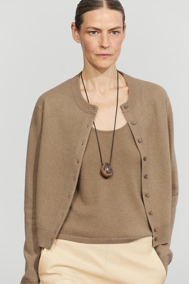 Knit cardigan with button detail — Greenish 2