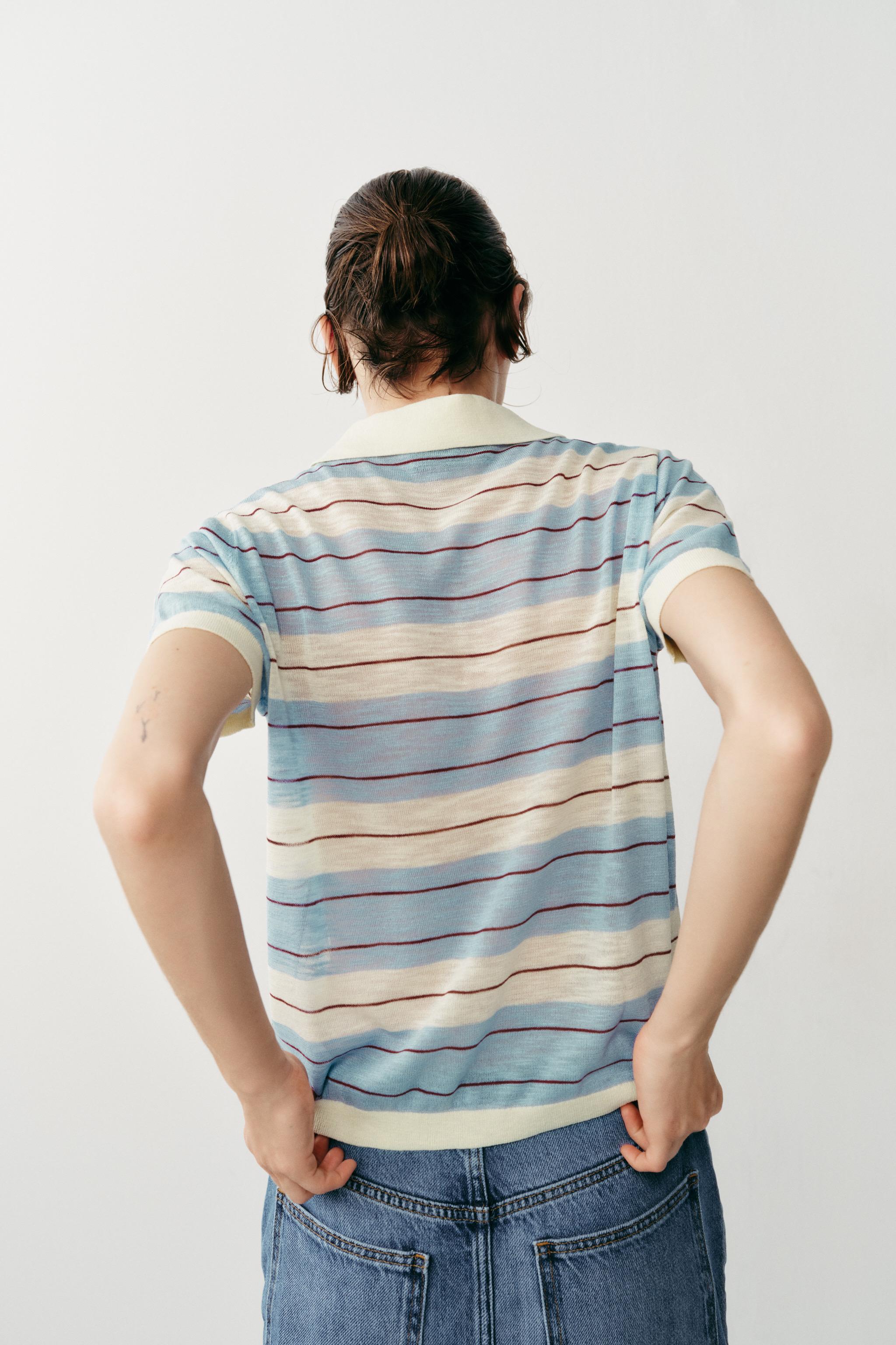 STRIPED KNIT POLO TOP