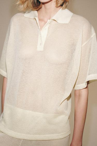 Zara RUSTIC POLO SHIRT - Ecru