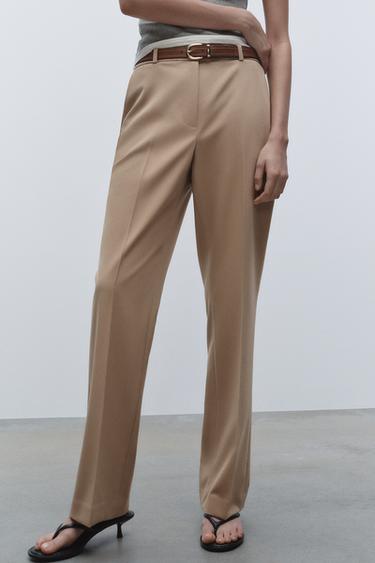 Zara BELTED STRAIGHT LEG PANTS - taupe brown