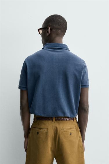 POLO EN PIQUÉ REGULAR FIT DÉLAVÉ - Bleu de Zara - Image 2