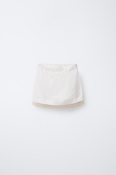 100% LINEN ORGANZA BERMUDA SKORT - Ecru by Zara