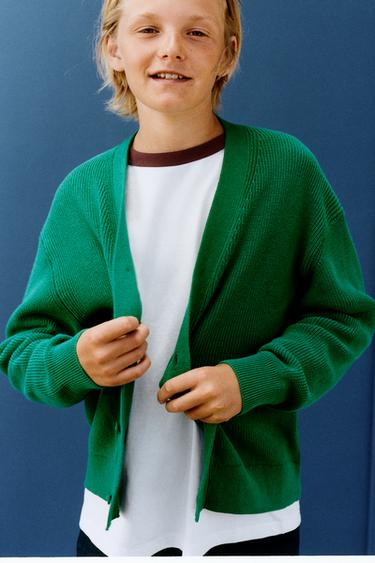 CARDIGAN I PERLESTRIK - grøn fra Zara
