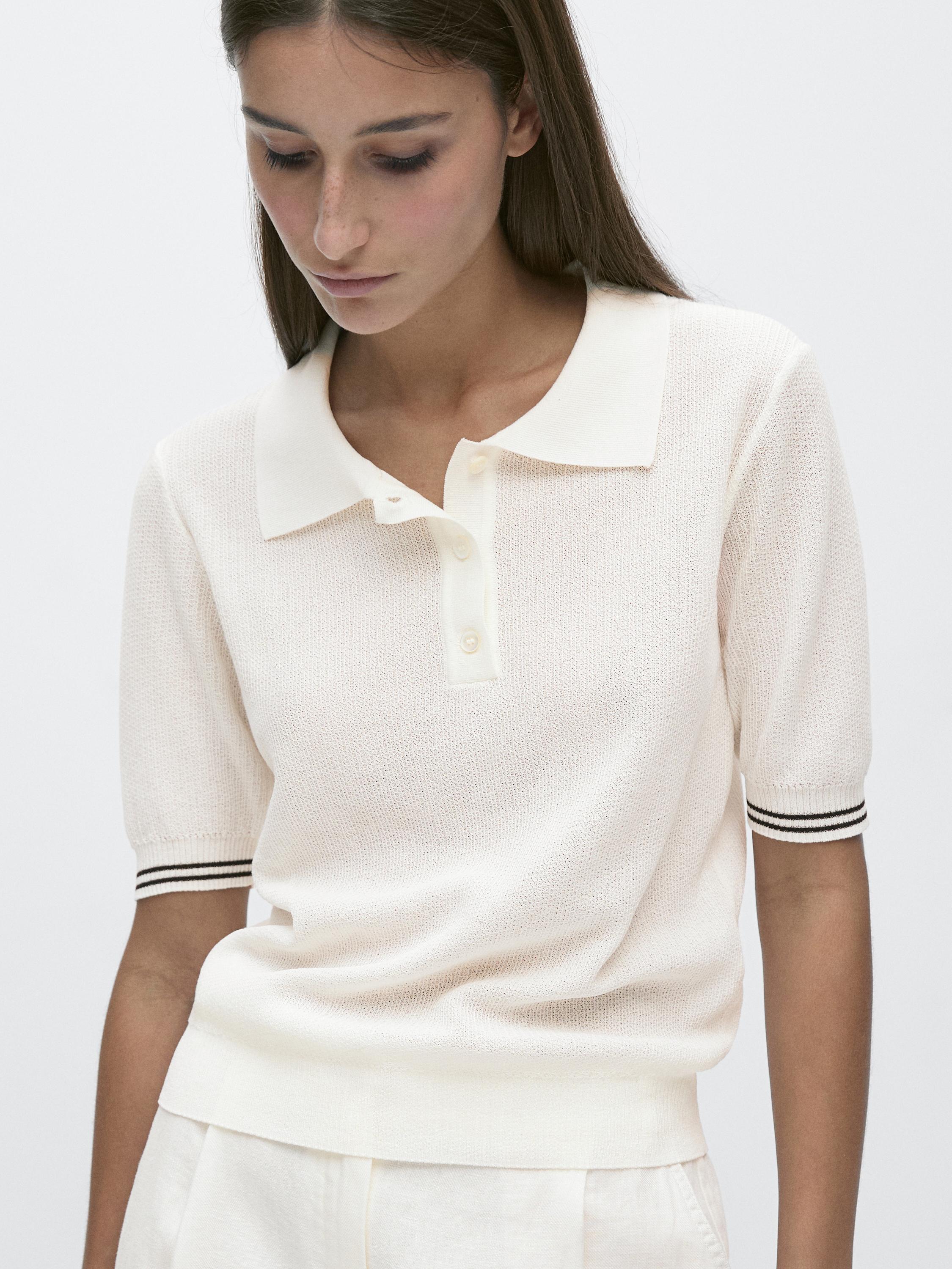 Knit polo shirt with sleeve detail