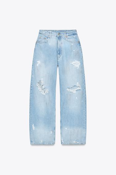 TRF RIPPED BAGGY MID-WAIST JEANS - Light blue by Zara - Image 6