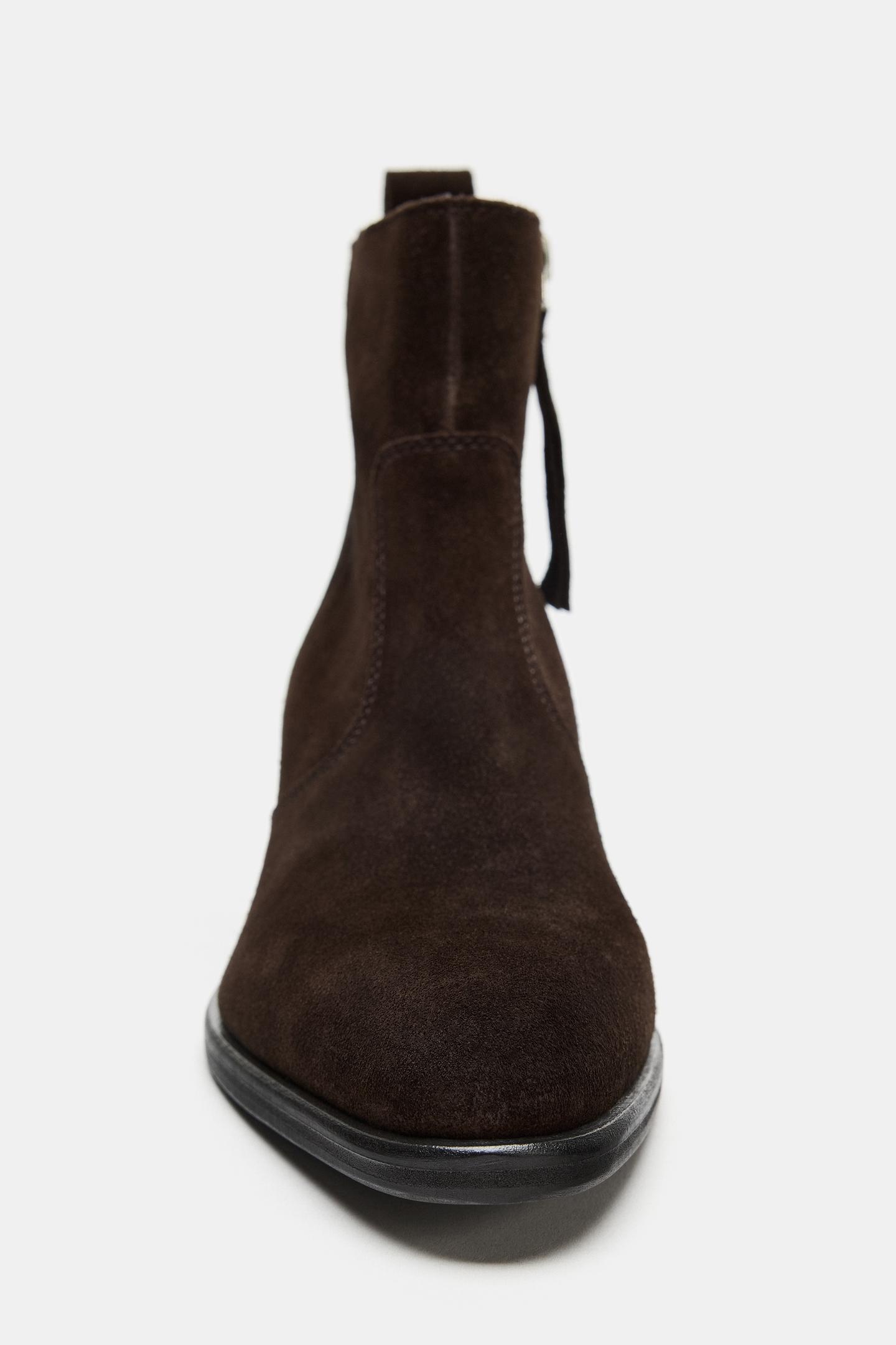 Женские ботинки Zara Suede Heeled Ankle, цвет: Коричневый — фото 4