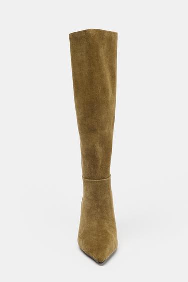 SPLIT SUEDE STILETTO HEEL BOOTS - Olive Green by Zara - Image 3