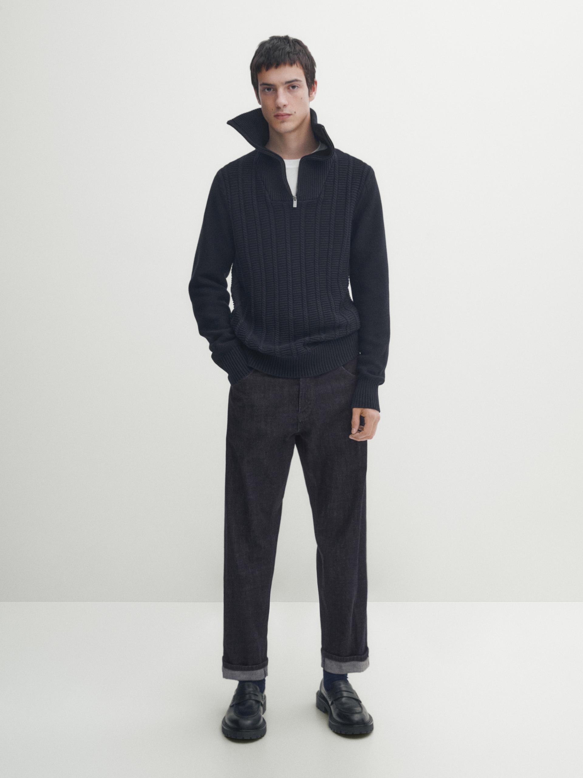 ZARA 'Ribbed Knit Mock Neck' Men's Designer Long Sleeve Sweater S Khaki  **NWT**