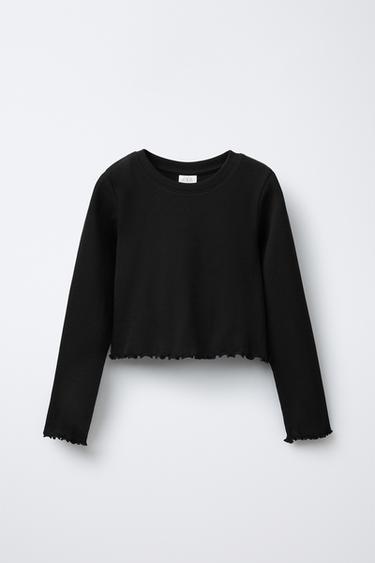 PLAIN RIBBED T-SHIRT - Black by Zara