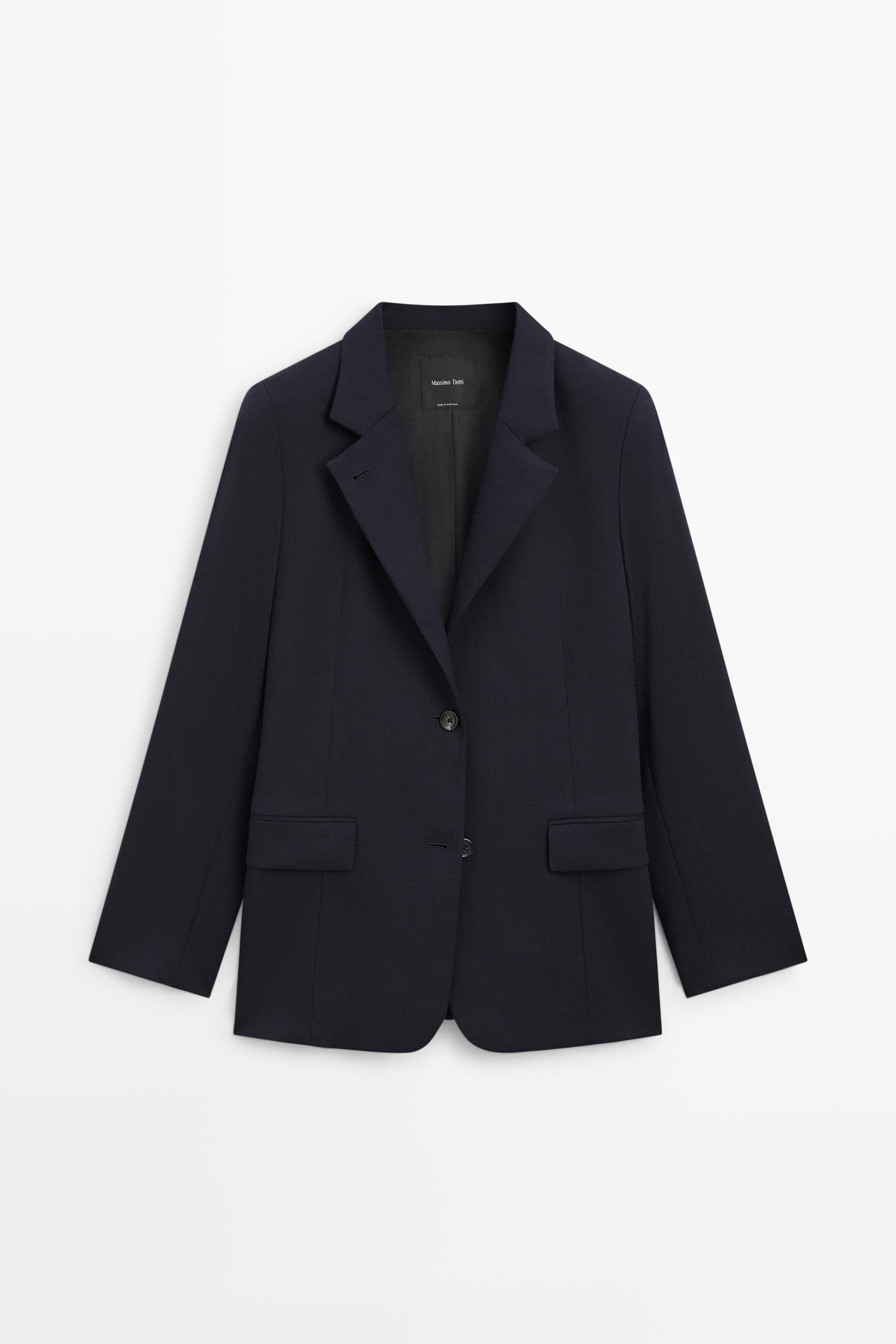 Blazer col montant en laine et daim