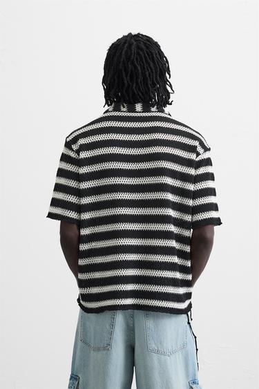 POLO EN MAILLE RAYURES - Noir de Zara - Image 2
