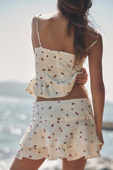 SATIN STRAWBERRY RUFFLE TOP - Ecru / Red by Zara - Image 3