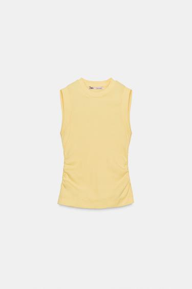 Zara SLEEVELESS RUCHED TOP - Pastel yellow