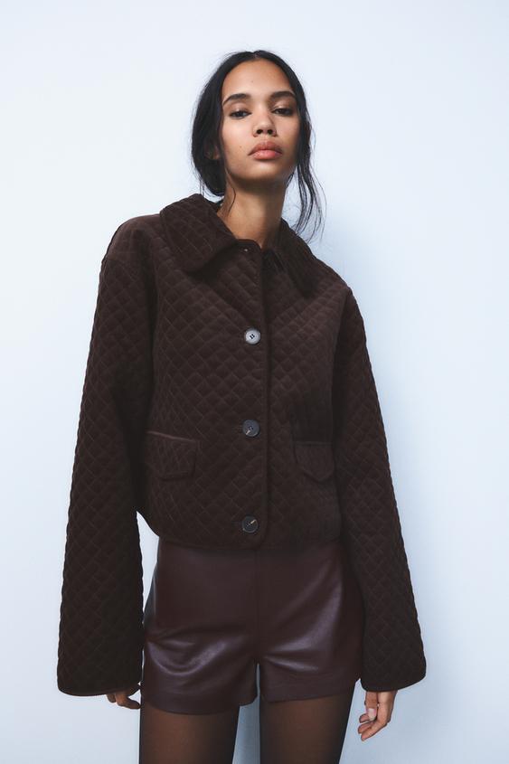 Zara QUILTED CORDUROY JACKET - Dark brown - Image 1