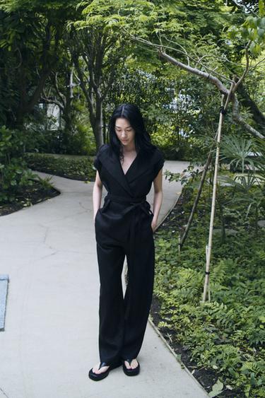 리넨 베스트 ZW 컬렉션 - Zara 블랙