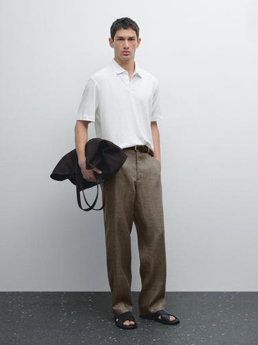 Polo manga corta con lino - Blanco roto de Zara - Imagen 0