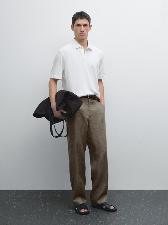 Short sleeve linen blend polo shirt