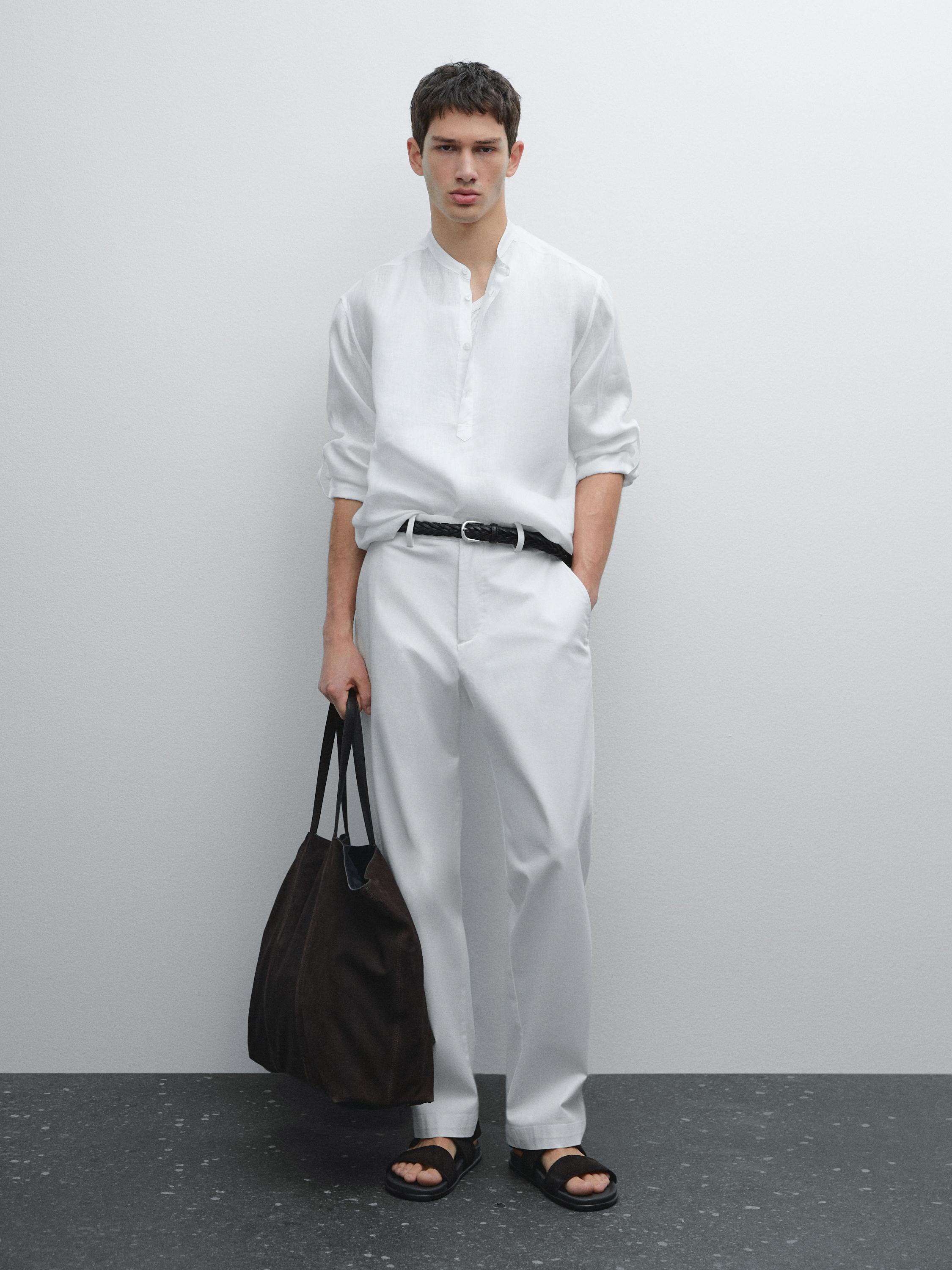 100% linen stand-up collar shirt - White | ZARA United States