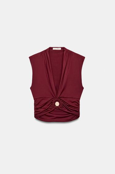 TOP DRAPEADO POLIAMIDA FORNITURA - Burgundy de Zara - Imagen 0