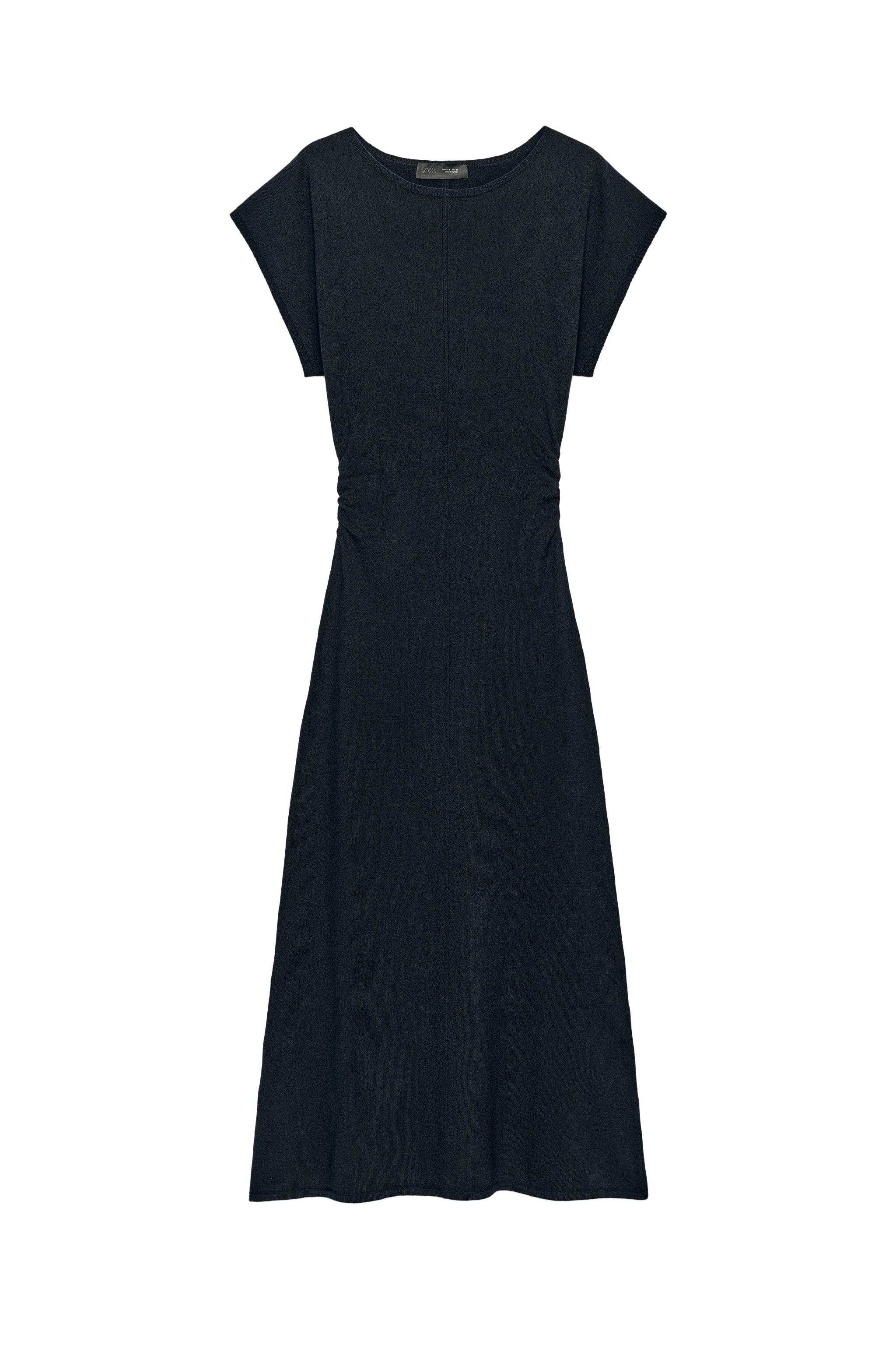 LONG KNIT DRESS WITH SIDE RUCHING - Navy blue | ZARA United States LONG KNIT DRESS WITH SIDE RUCHING - Navy blue | ZARA United States
