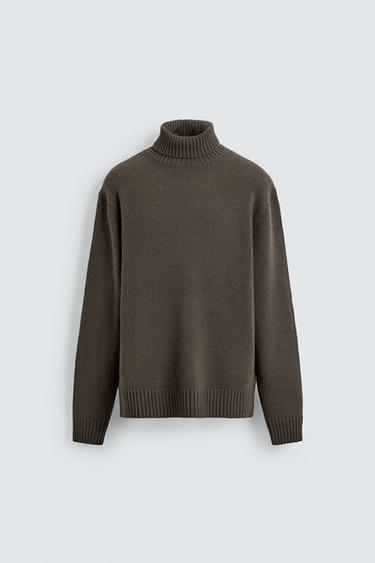 SWEATER DE GOLA ALTA 100% LÃ - Caqui da Zara