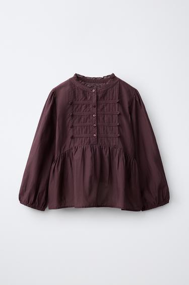 SHIRT WITH PINTUCKS AND FROG FASTENING - Burgundy by Zara - Image 0