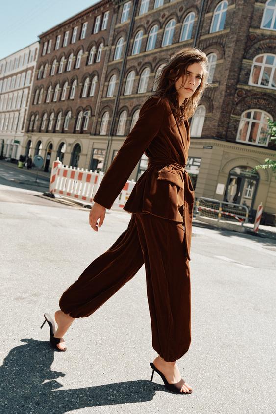 VELVET BLAZER AND TROUSERS SUIT WITH BELT -  by Zara - Image 0