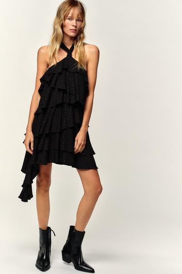 VESTIDO HALTER HILO METALIZADO - Negro de Zara