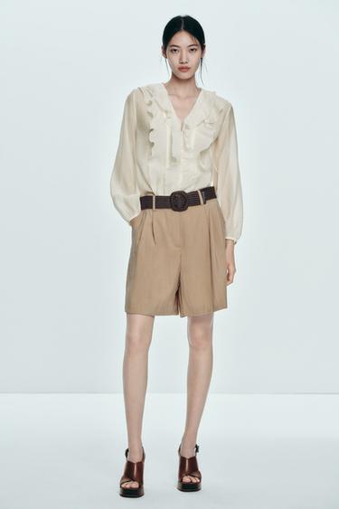 Zara ZW COLLECTION 荷葉邊襯衫 - 裸色