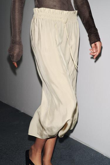 ZW COLLECTION MIDI SKIRT WITH DRAWSTRINGS - Light beige by Zara