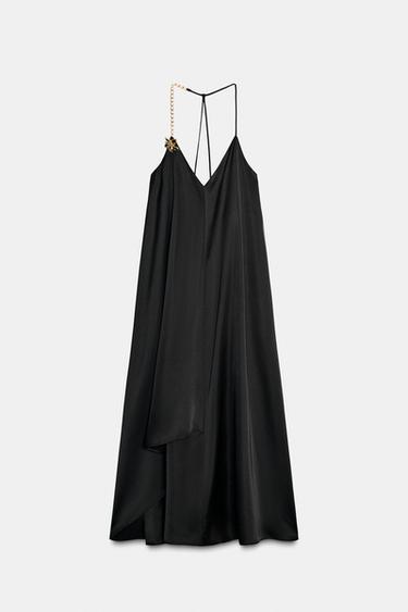 SATIN MIDI DRESS WITH DETAIL - Black by Zara